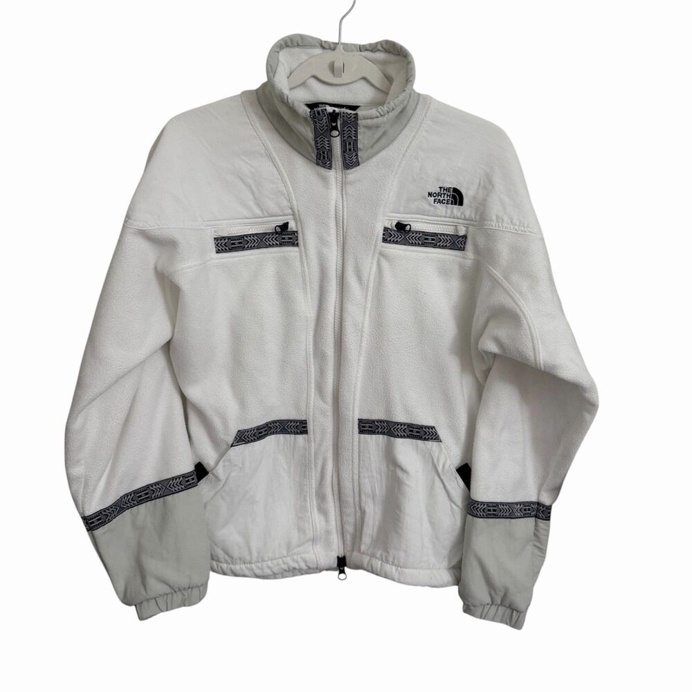 The North Face Rage 92 Jacket Womens Small Petite White Aztec Trim Fleece Zip Up